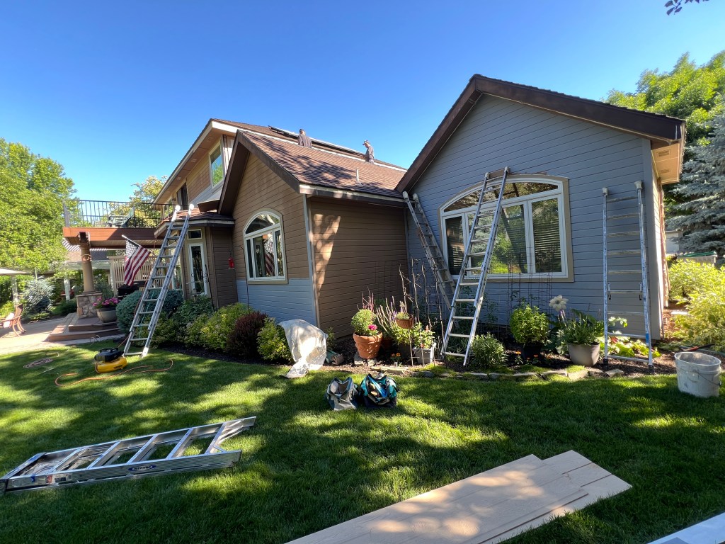 Freshly painted bungalow exterior with landscaped front