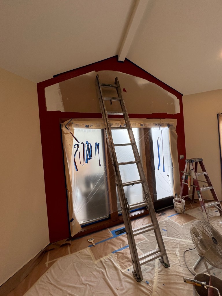 Red accent wall under renovation