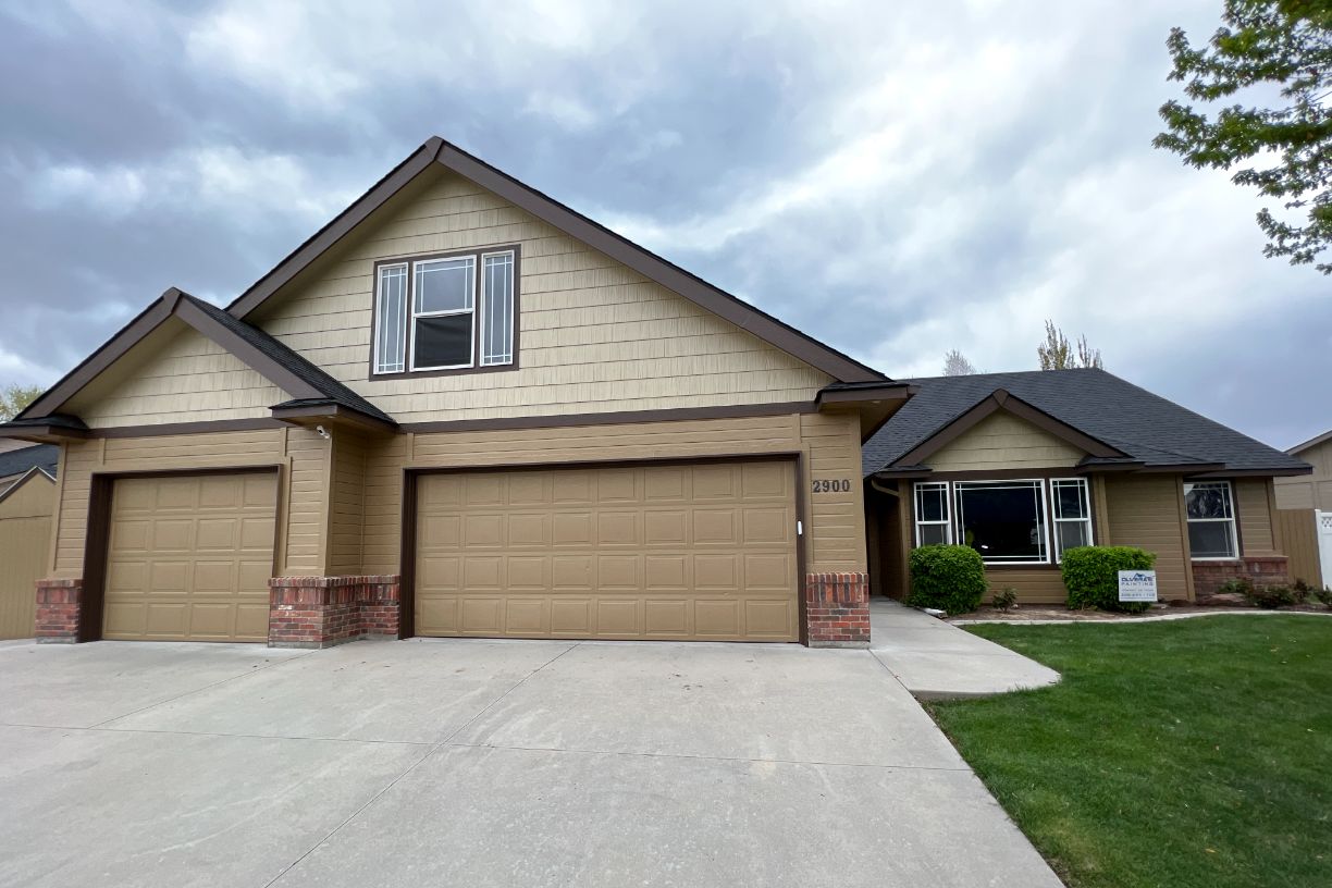 Freshly painted modern home exterior front