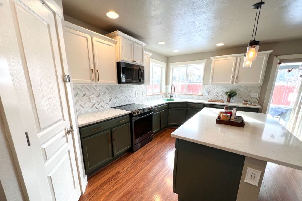 Modern kitchen with freshly painted cabinets