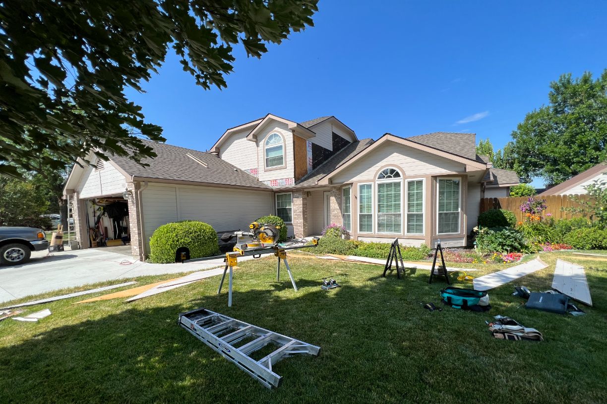 Exterior siding repairs in progress today