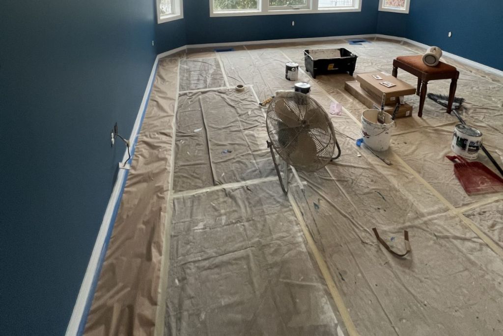 Room prepared for painting with supplies