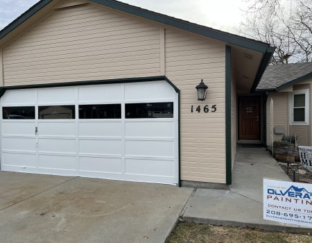 freshly painted garage door and siding
